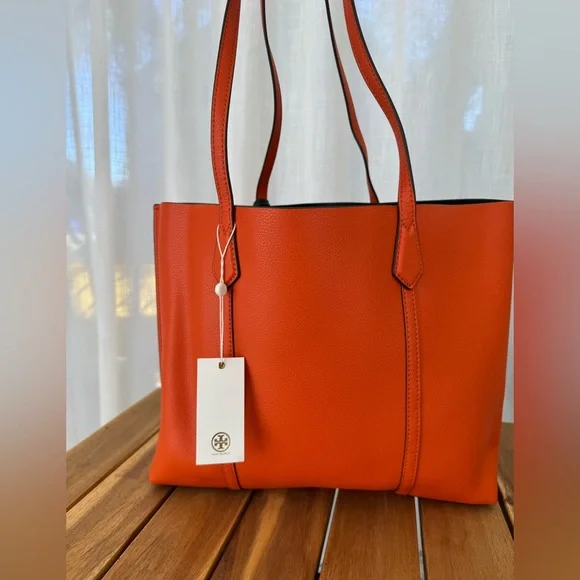 Tory Burch Perry Triple Compartment Tote Bag Canyon Orange Pebbled Leather Tote - Picture 5 of 15